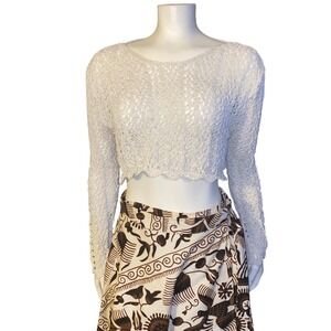 Cream Boho Crochet Crop Top Size Medium Stretch Festival‎ Fairy